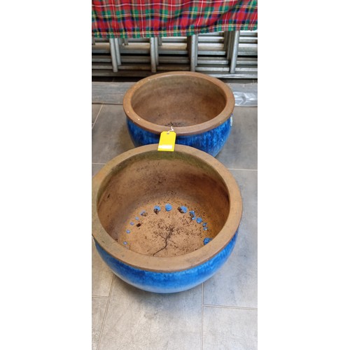 281 - Pair of large blue ceramic plant pots 50cm diameter x 32cm high approx.