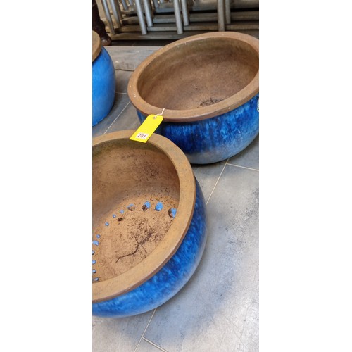 281 - Pair of large blue ceramic plant pots 50cm diameter x 32cm high approx.