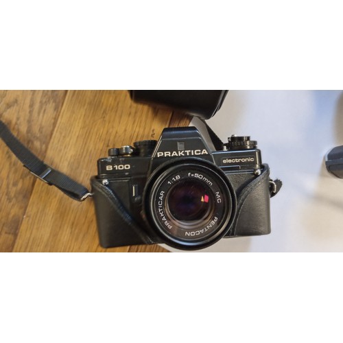 2 - Nikon FE2 35mm camera with Nikkor 28mm lens plus Praktica B100 electronic camera