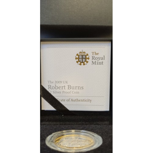 23 - Royal Mint 2009 Robert Burns £2 silver proof coin with COA and original box