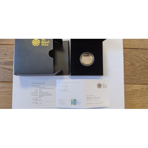 23 - Royal Mint 2009 Robert Burns £2 silver proof coin with COA and original box