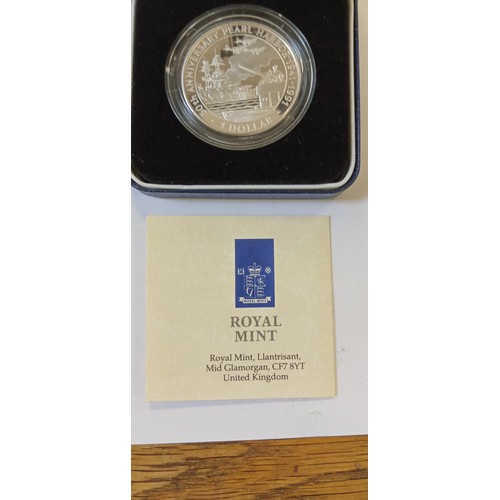 25 - Royal Mint 1991 Solomon Islands $1 silver proof coin 50th Anniversary Pearl Harbour with COA and ori... 