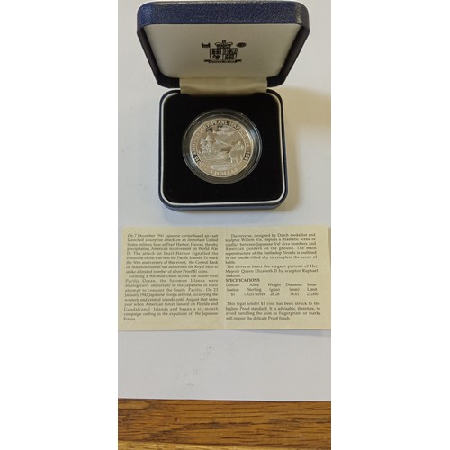 25 - Royal Mint 1991 Solomon Islands $1 silver proof coin 50th Anniversary Pearl Harbour with COA and ori... 