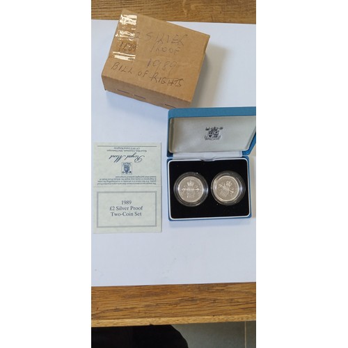 26 - Royal Mint 1989 £2 silver proof two coin set bill of Rights & Claim of Right with COA and in origina... 