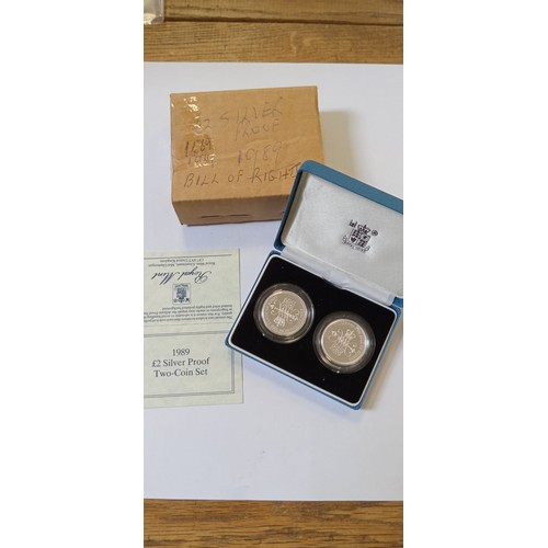 26 - Royal Mint 1989 £2 silver proof two coin set bill of Rights & Claim of Right with COA and in origina... 