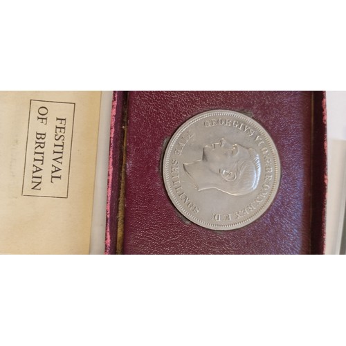 28 - 2 Festival of Britain crowns 1951, Churchill coin and 5 shilling ER coin