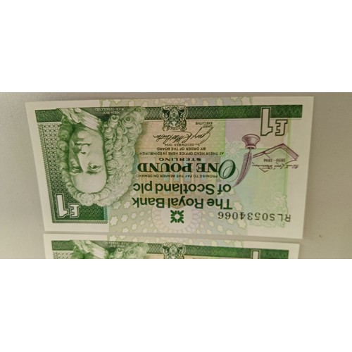 35 - 3 Consecutive numbered Royal Bank of Scotland £1 bank notes issued December 1994 with Robert Louis S... 