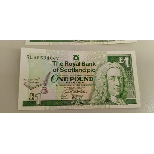 35 - 3 Consecutive numbered Royal Bank of Scotland £1 bank notes issued December 1994 with Robert Louis S... 