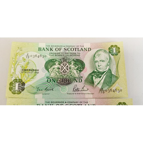 37 - 3 Consecutive numbered the last ever Bank of Scotland £1 notes with the Serial E/13 signed by Sir Th... 