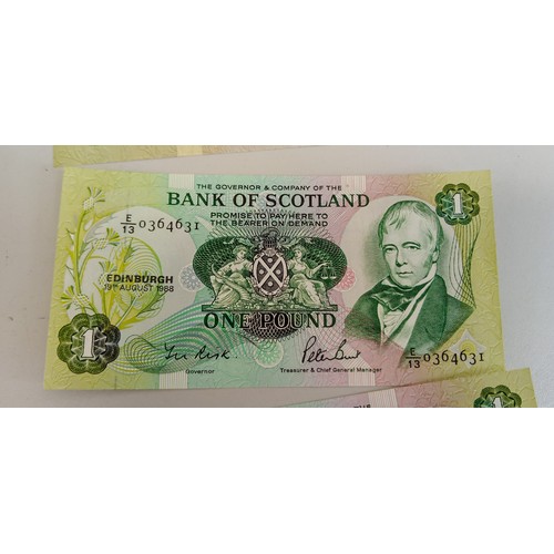 37 - 3 Consecutive numbered the last ever Bank of Scotland £1 notes with the Serial E/13 signed by Sir Th... 