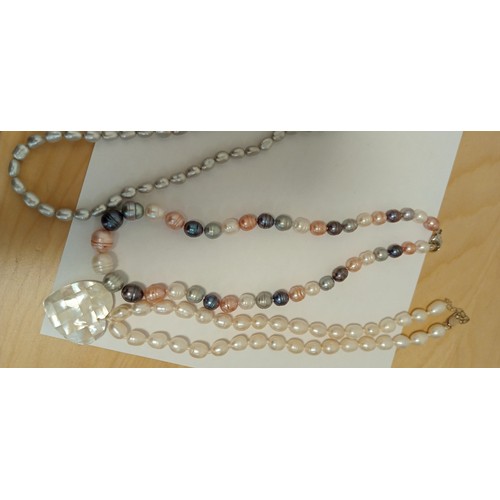 16 - 5 Vintage sea pearl necklaces from Honora 2 with 925 stamped clasps