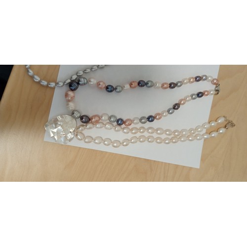 16 - 5 Vintage sea pearl necklaces from Honora 2 with 925 stamped clasps