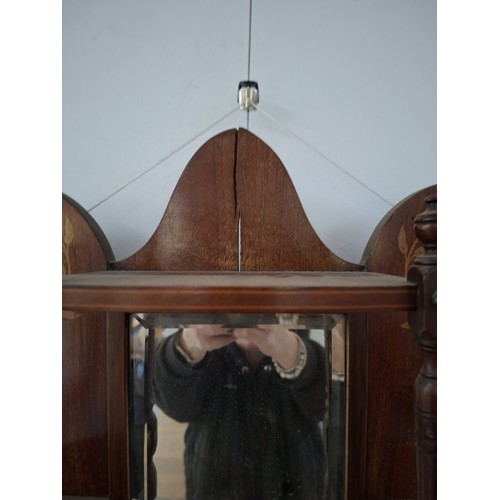 29 - Victorian heart shaped wooden with inlaid design wall mirror with shelves 54cm x 63cm approx. As fou... 