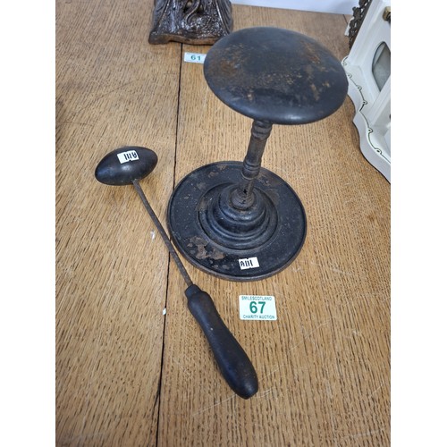 67 - Antique French hatters stand and egg iron