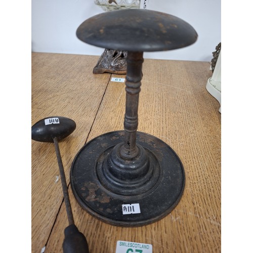 67 - Antique French hatters stand and egg iron