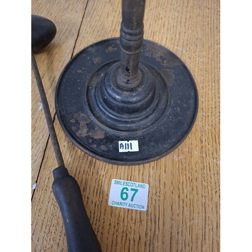 67 - Antique French hatters stand and egg iron