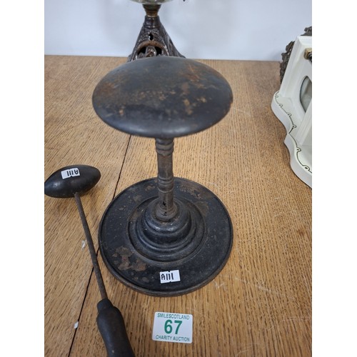 67 - Antique French hatters stand and egg iron