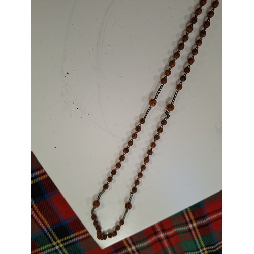 98 - Vintage hand carved egg shaped rosary beads and case, plus antique hand carved Coquilla Nut thimble ... 