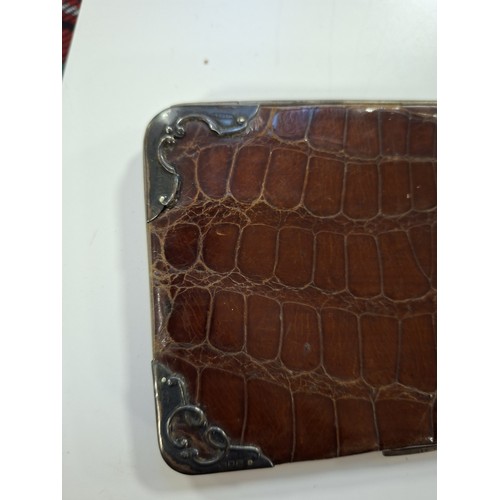 105 - Crocodile skin with silver hallmarked corners small purse