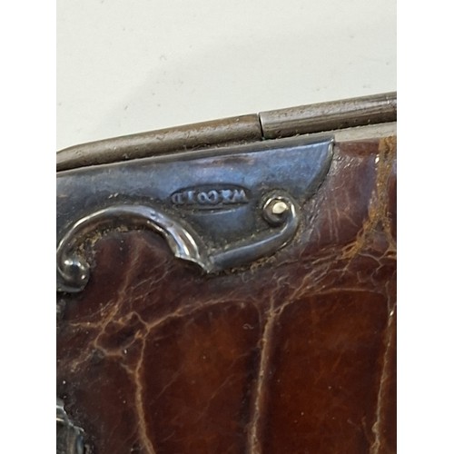 105 - Crocodile skin with silver hallmarked corners small purse