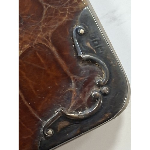 105 - Crocodile skin with silver hallmarked corners small purse