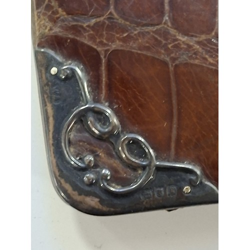 105 - Crocodile skin with silver hallmarked corners small purse