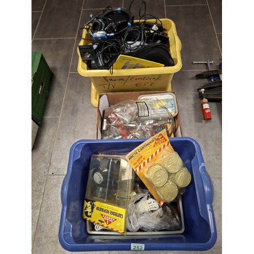 252 - 3 Boxes of electrical equipment, tools and safety equipment
