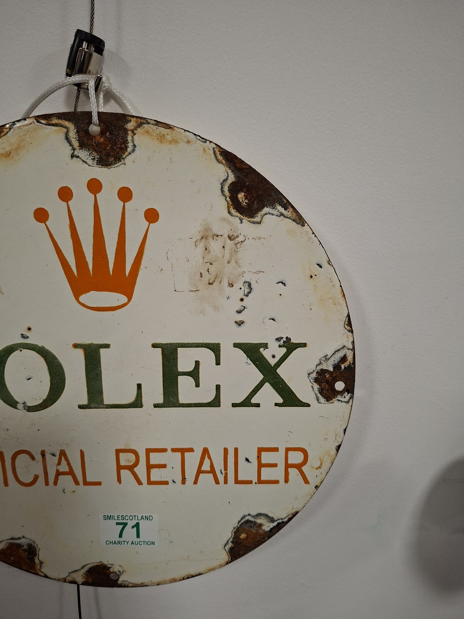 Enamel Rolex official retailer sign 30cm dia approx.