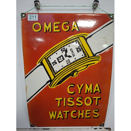 Enamel watch sign Omega 50cm x 35cm approx.