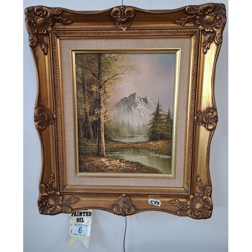 6 - Ornate gilt framed hand painted oil on canvas 39cm x 34cm approx.