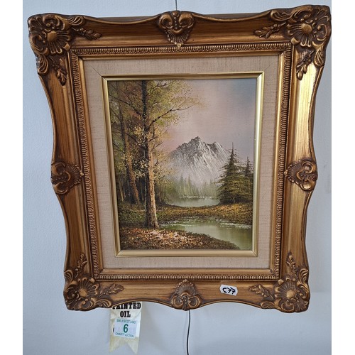 6 - Ornate gilt framed hand painted oil on canvas 39cm x 34cm approx.