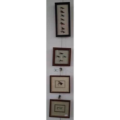 8 - 4 x Fishing flies in frames