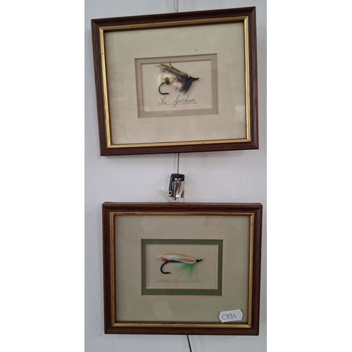 8 - 4 x Fishing flies in frames