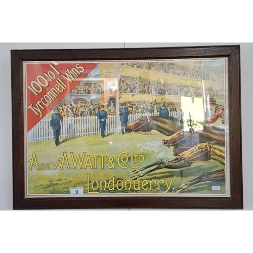 9 - Framed 'The Tyrconnell' reproduction of the late 1870's advertising poster for the relaunch of the w... 