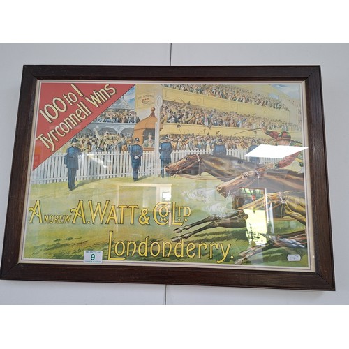 9 - Framed 'The Tyrconnell' reproduction of the late 1870's advertising poster for the relaunch of the w... 
