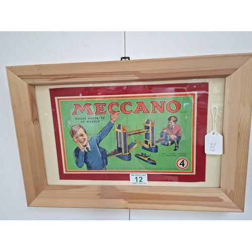 12 - Vintage framed Meccano poster 46cm x 30cm approx.