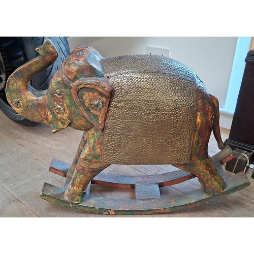 16 - Large wooden & brass rocking elephant stands 48cm H approx.