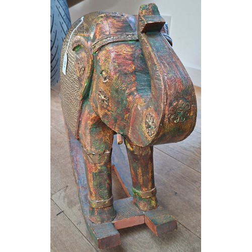 16 - Large wooden & brass rocking elephant stands 48cm H approx.