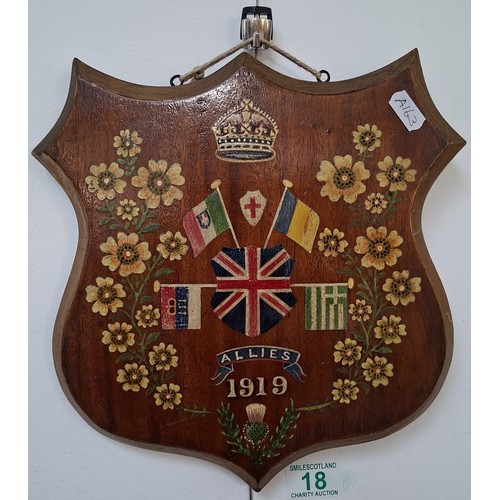 18 - Allies 1919 WWI hand painted shield