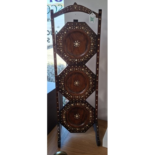 20 - Anglo Indian Hoshiapur bone inlaid 3 tiered cake stand circa 1910