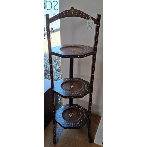 20 - Anglo Indian Hoshiapur bone inlaid 3 tiered cake stand circa 1910