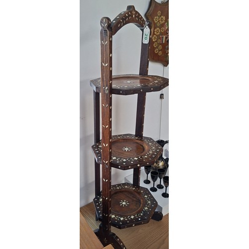 20 - Anglo Indian Hoshiapur bone inlaid 3 tiered cake stand circa 1910