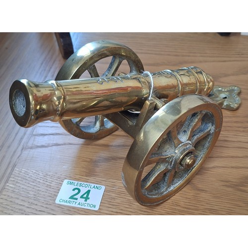 24 - Heavy brass cannon 27cm L approx.