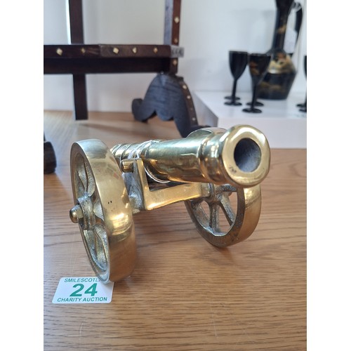 24 - Heavy brass cannon 27cm L approx.