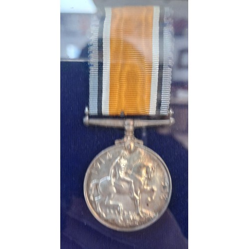 17 - Framed Death Penny with medals and Bydand badge James McLeod Gordon Highlanders