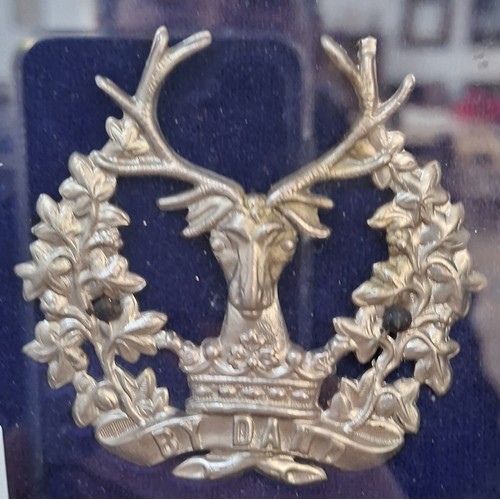 17 - Framed Death Penny with medals and Bydand badge James McLeod Gordon Highlanders