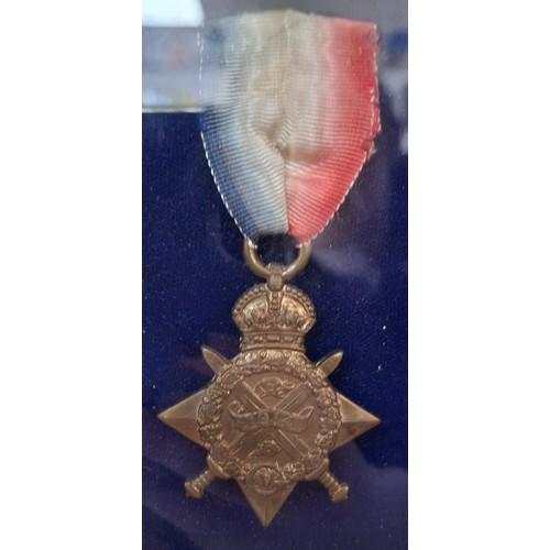 17 - Framed Death Penny with medals and Bydand badge James McLeod Gordon Highlanders