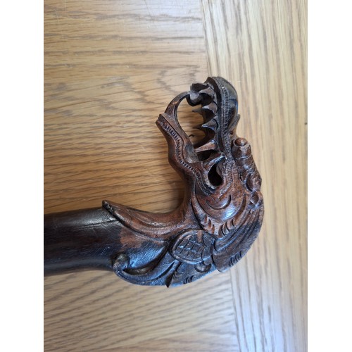 28 - Vintage carved dragon head walking stock with great detail