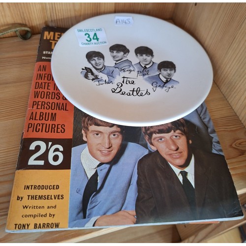 34 - The Beatles plate and Meet the Beatles No 12 vintage magazine