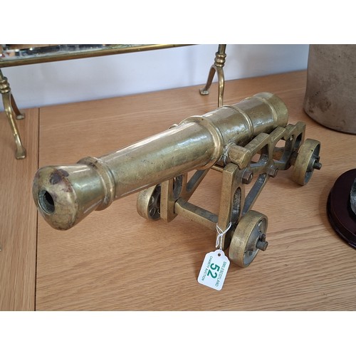52 - Extremely heavy brass cannon 48cm L approx.